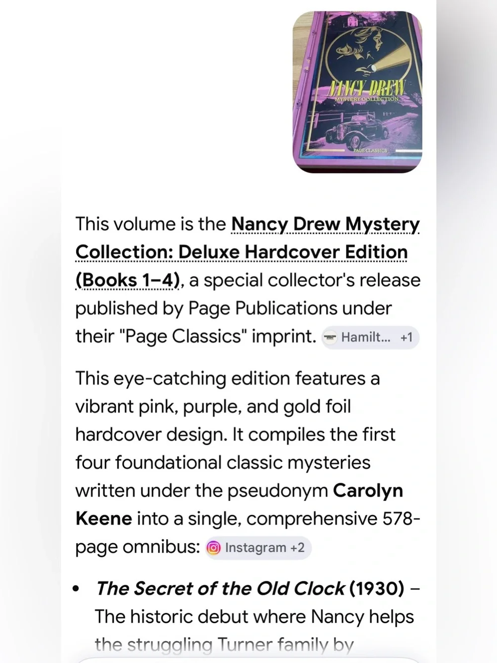 #3245**Nancy Drew Mystery Collection Hardcover Wall Art - Pink & Gold